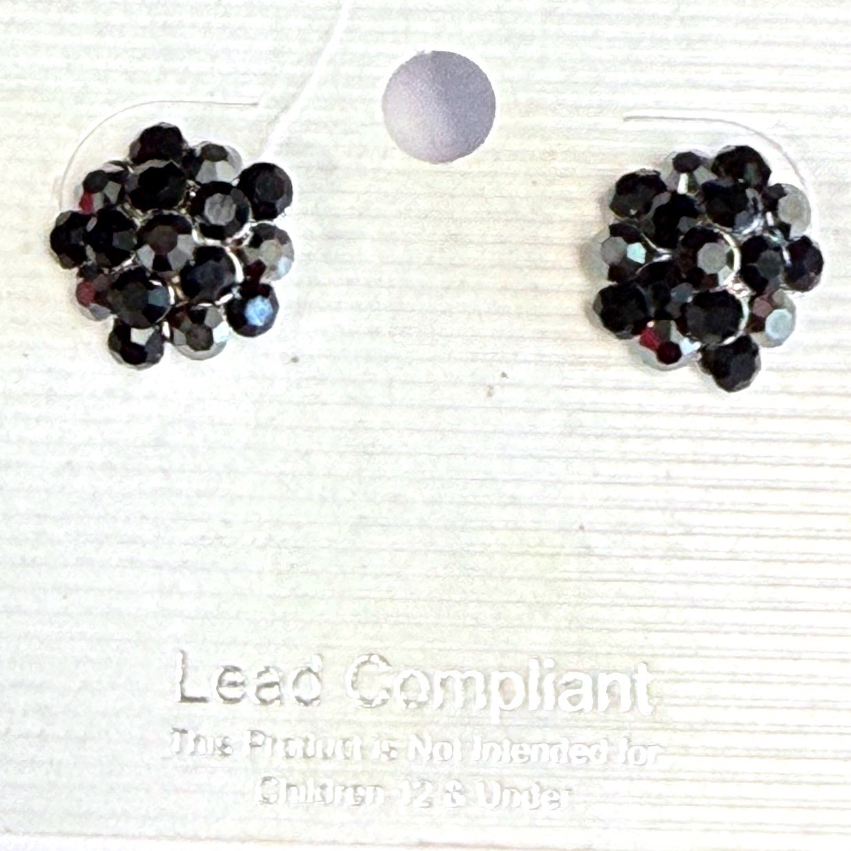 Black Rhinestone Cluster Stud Earrings Silver Tone Lead Compliant NEW