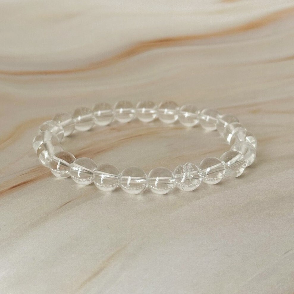 Natural 8mm Clear Quartz Stone Bracelet White Clear Crystal Stretch Bracelet