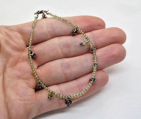 Baroni Designs Mini Mint Green & Silver Tone Spiral Beaded Bracelet 7.25 Inch