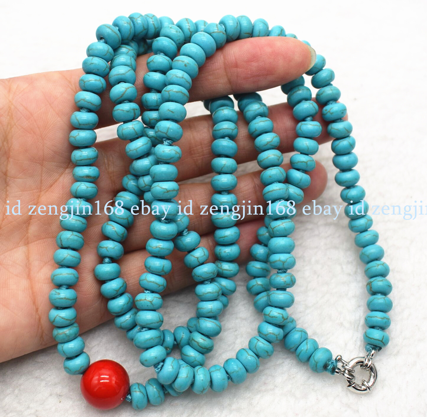 Fashion 5x8mm Blue Turquoise & 14mm Red Coral Gemstone Beads 14-48 Inches