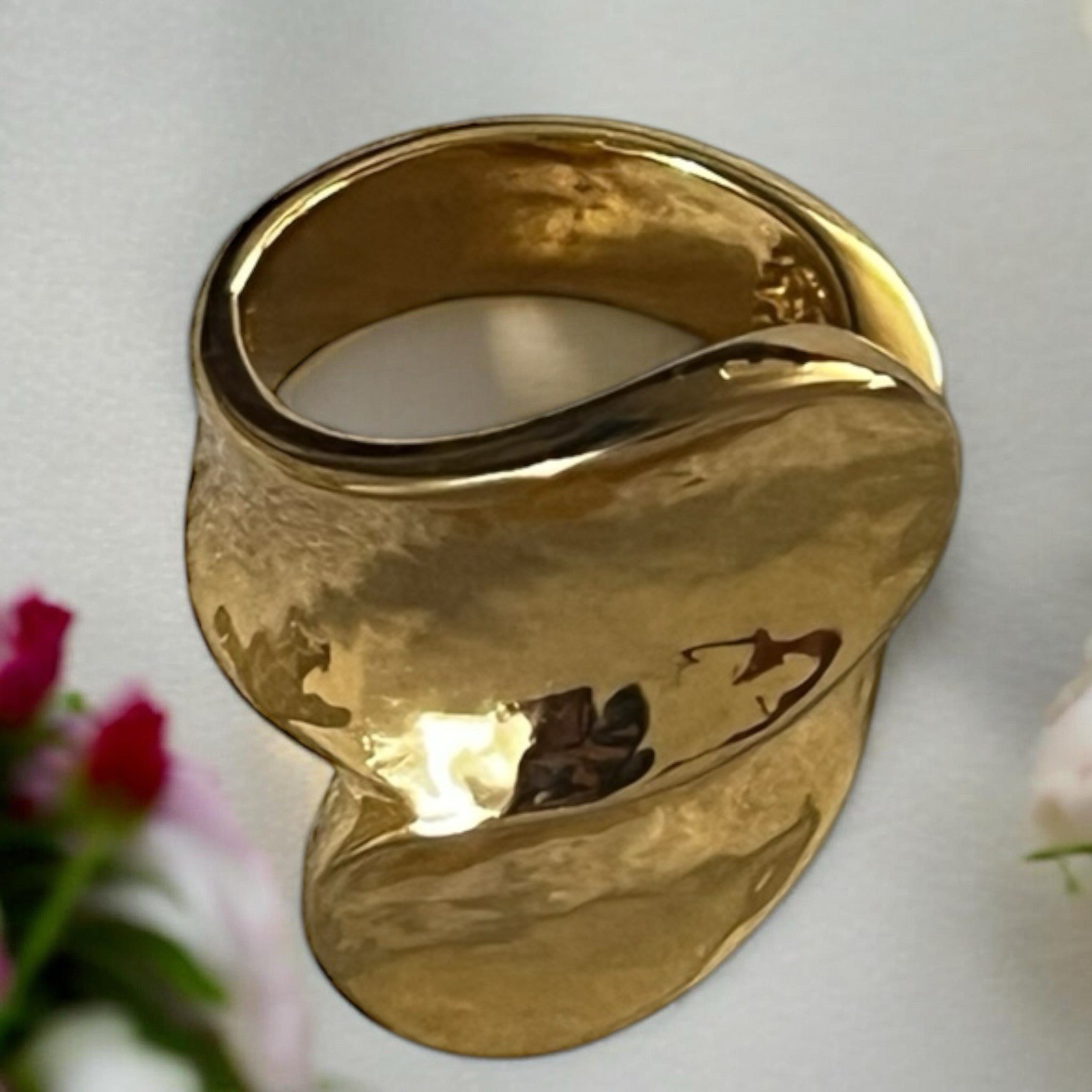 BRONZALLURE Contrarié Hammered 18Kt Yellow Gold Plated Size 6.5 Ring 10.3g
