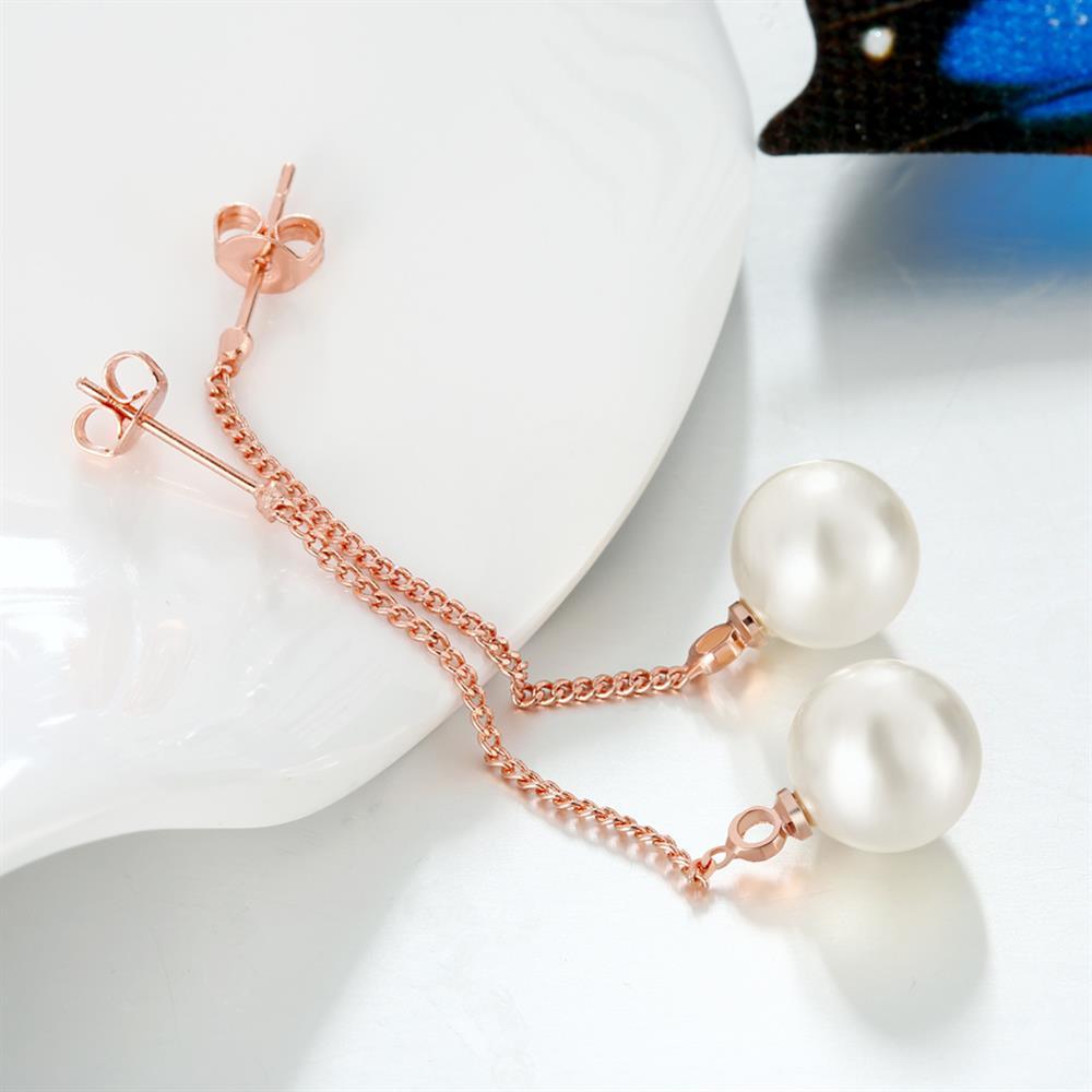 Women’s Rose Gold Plated 53mm Long Drop Dangle Vogue Pearl Earrings #E238