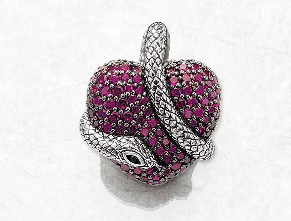 925 Sterling Silver Sanke Heart Pendant Pink Cz Pave setting Charm