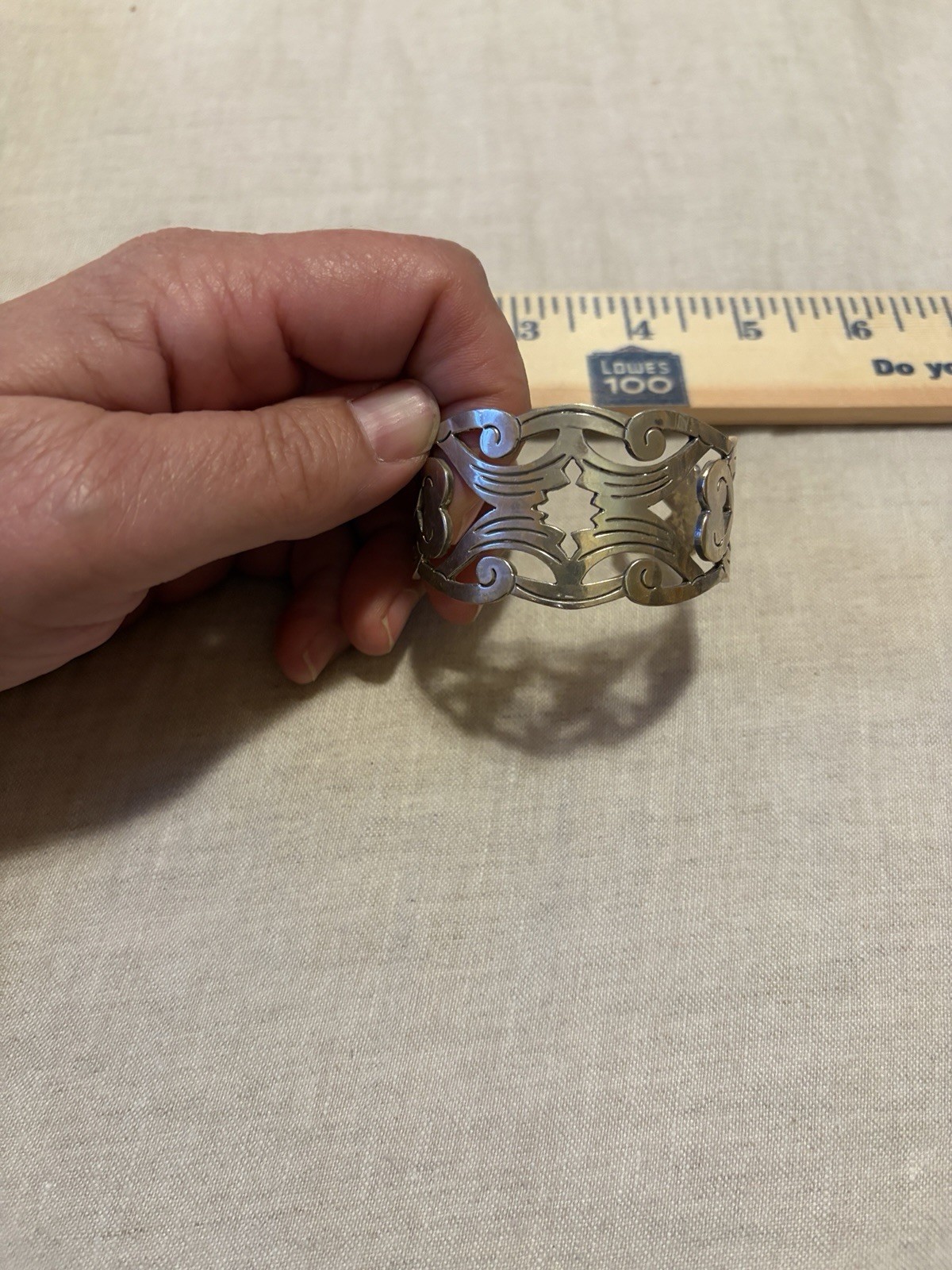 Silver Tone Wide Open Cuff Bracelet Openwork Cutout Scroll Adjustable No Stone