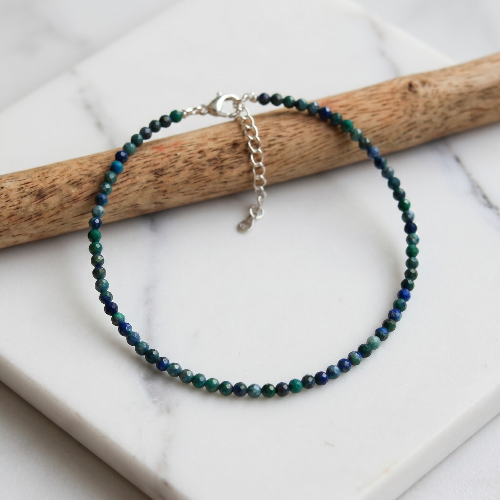 Natural Azurite Malachite Choker Necklace Dainty Beaded Crystal Healing Jewelry