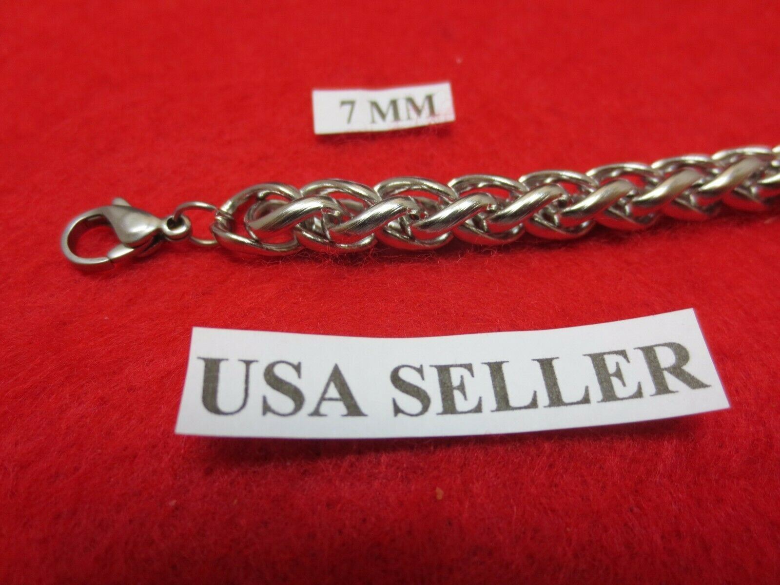 16″-40″ 7 mm Stainless Steel Silver Braided Wheat Rope Chain Necklace USA Seller