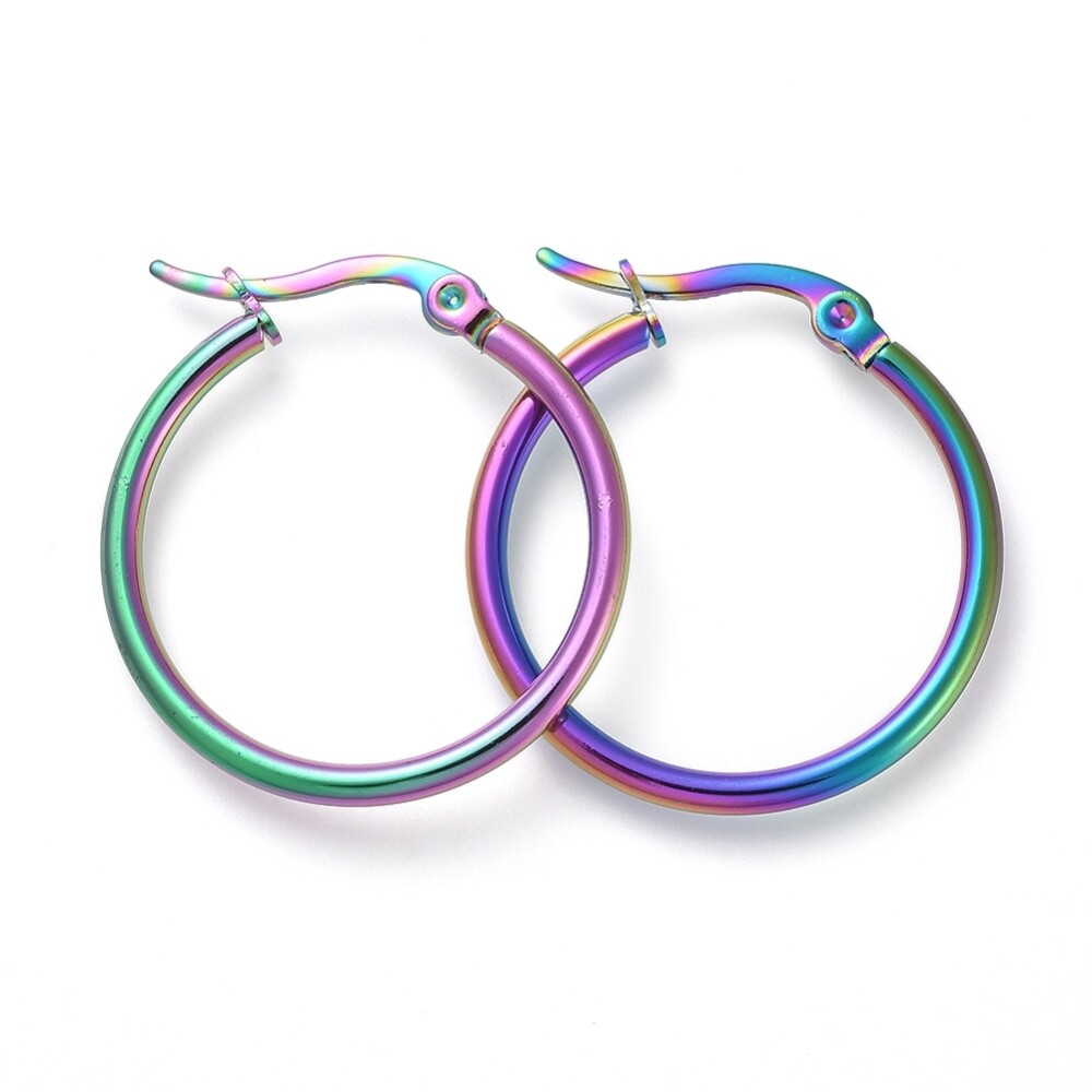 304 Stainless Steel Hoop Earrings Ring Multi- 25x2mm pin 0.7x1mm P328