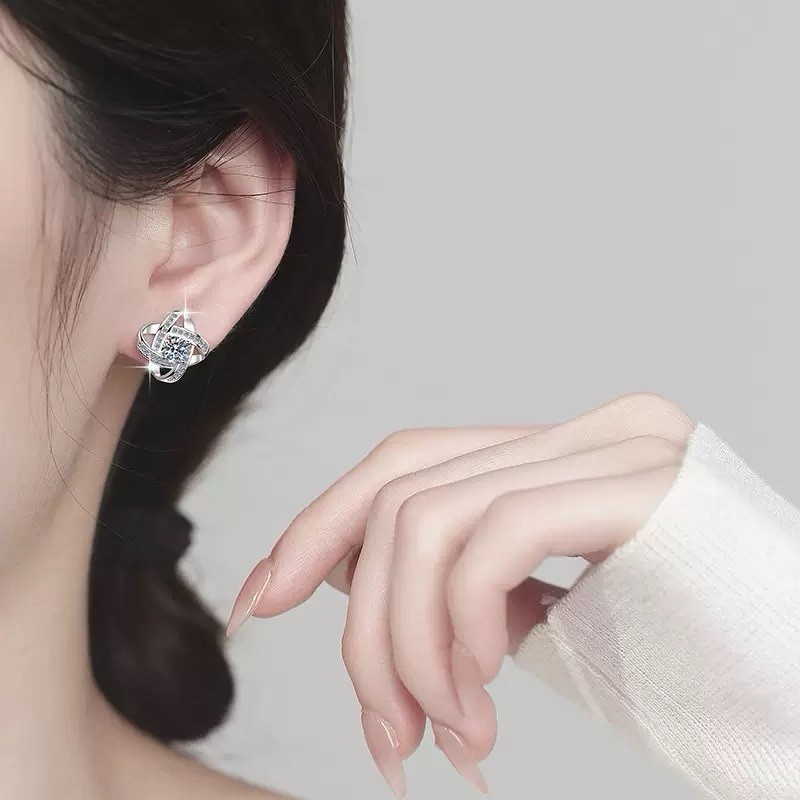 Silver Plated Jewelry Love Forever Elegant Crystal Earrings Lab-Created A65