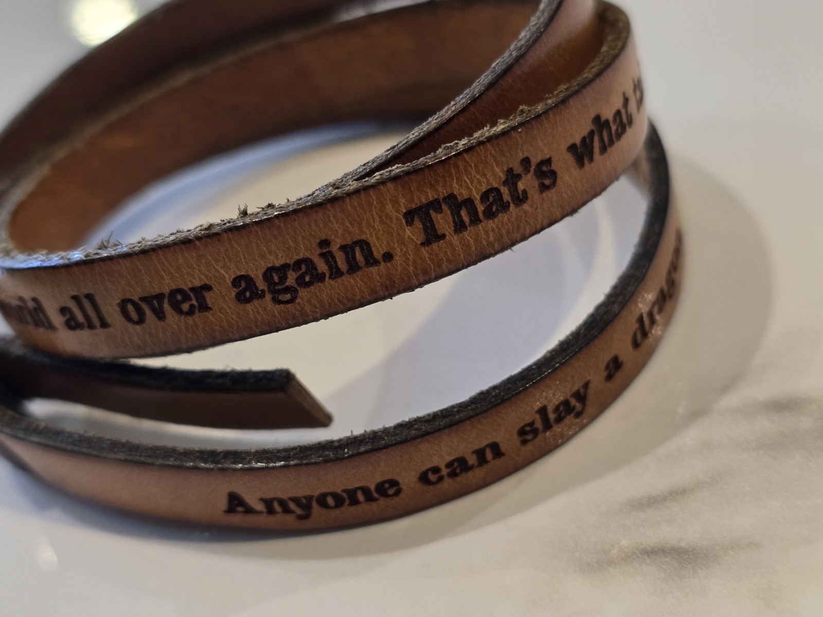 Inspirational Leather Wrap Bracelet Quote Cuff Brown Adjustable Hero Dragon 1117