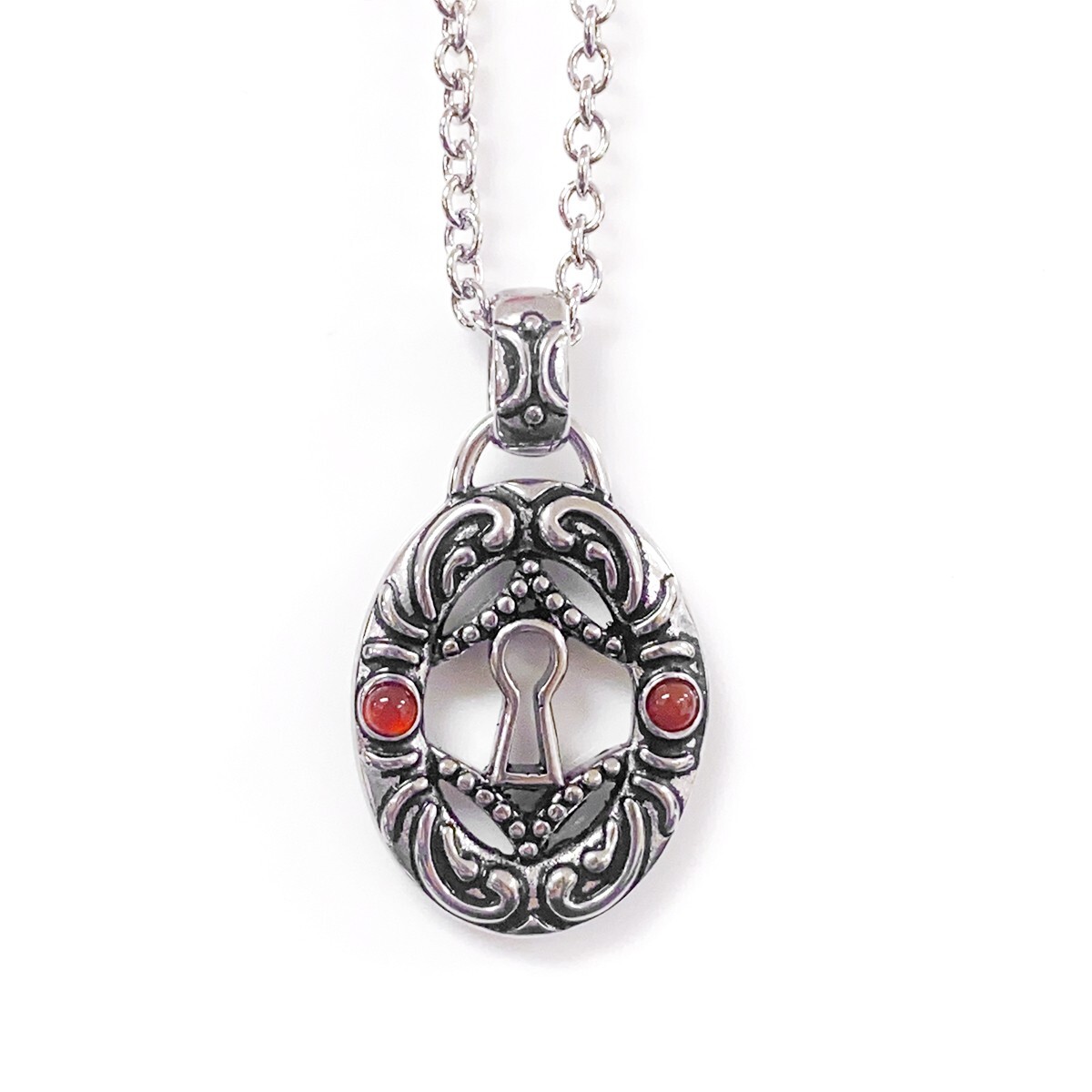 Keyhole necklace oval both side stainless steel pendant 4 Red Agate By Controse