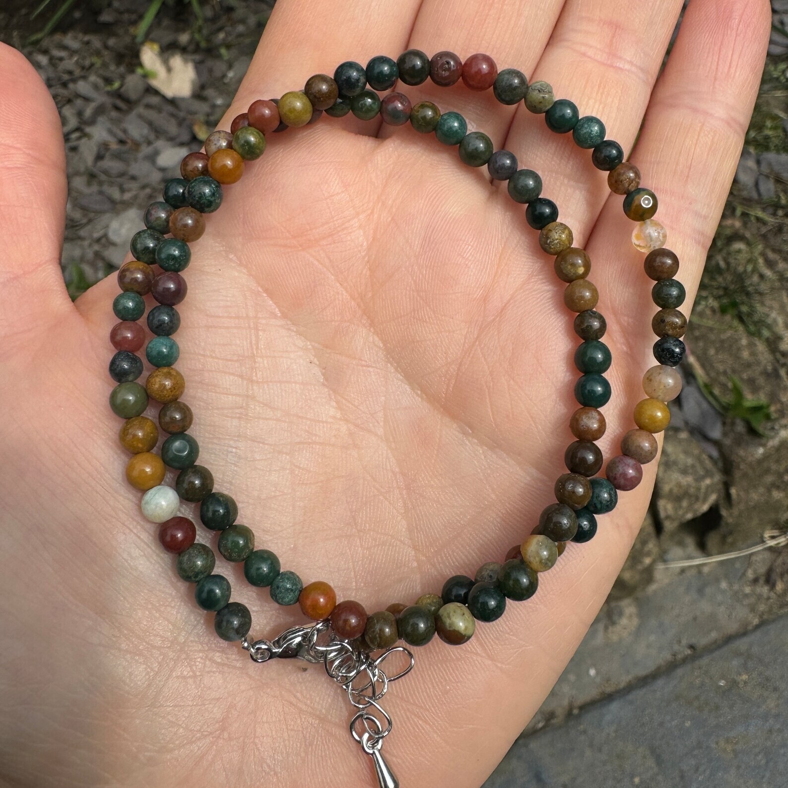 Natural Ocean Jasper Beaded Choker Healing Dainty Boho Crystal Energy Necklace