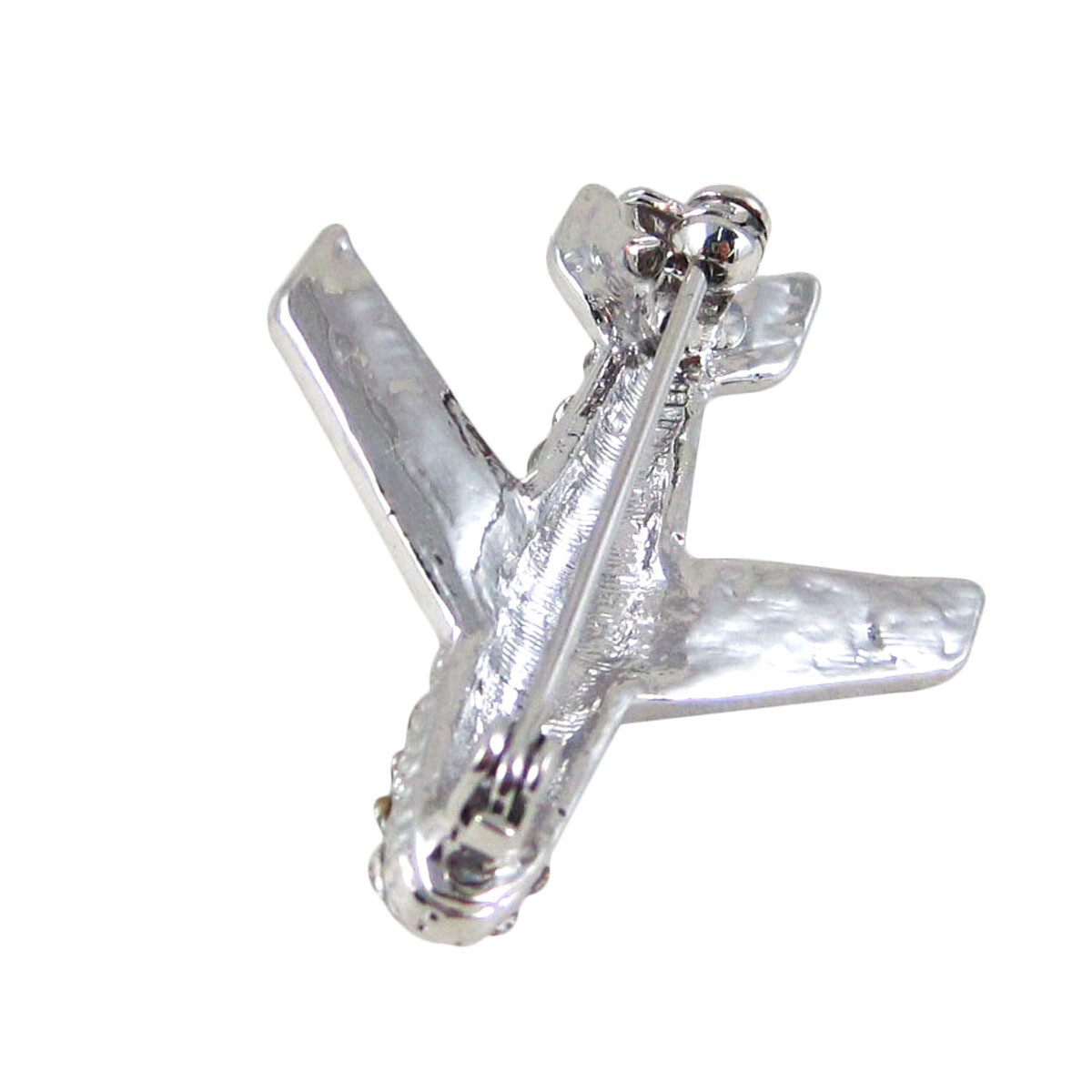 Crystals Airplane Flight Attendant Uniform Rhinestone Brooche Pin Silver Tone