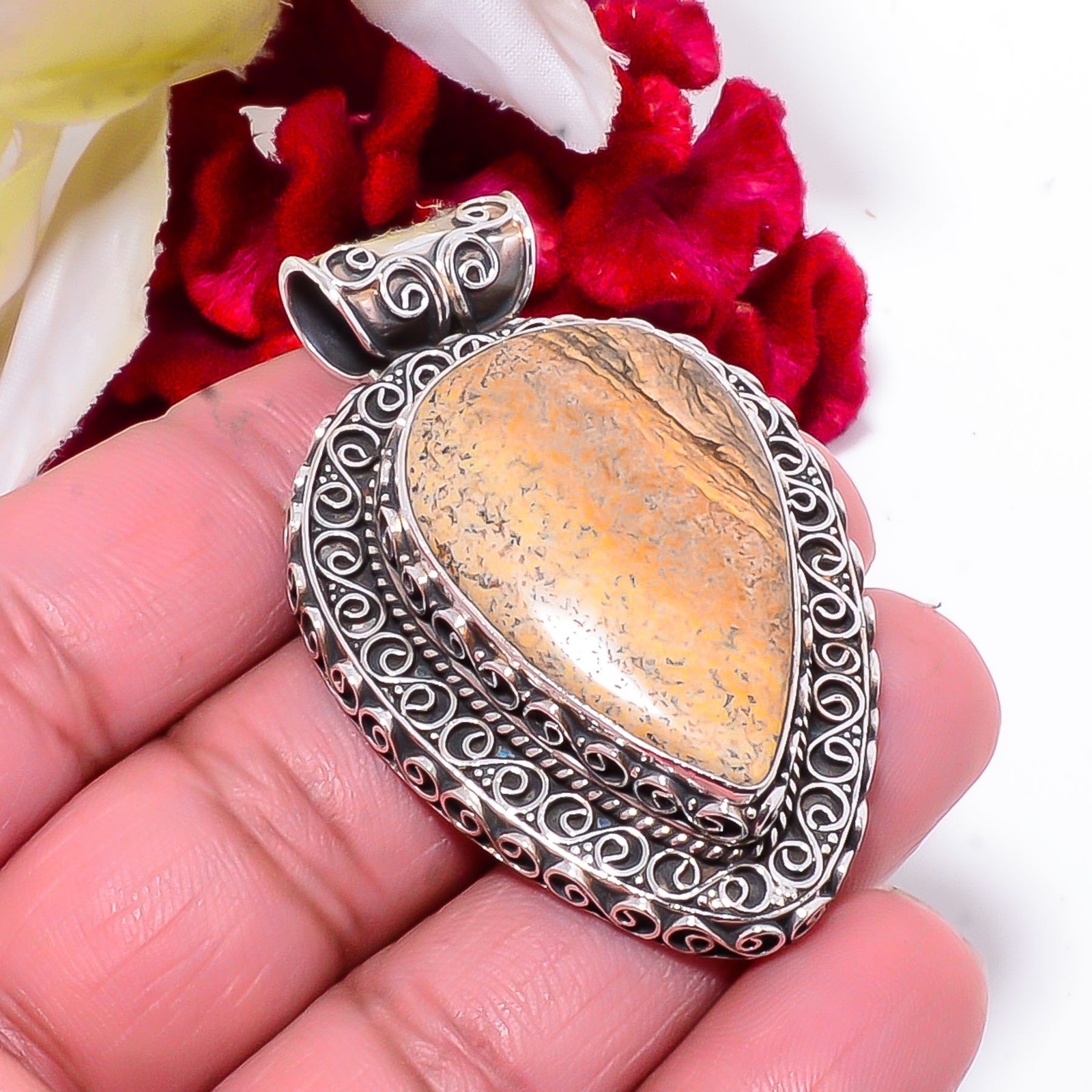 Picture Jasper Fine Art 925 Sterling Silver Pendant 2.15 Sk51, Christmas Gift