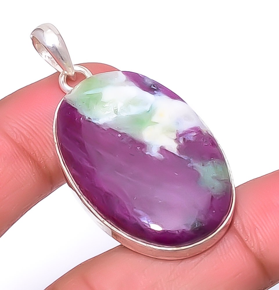Ruby With Zoisite- Longido Mines Gemstone 925 Silver Pendant 1.91″ A2