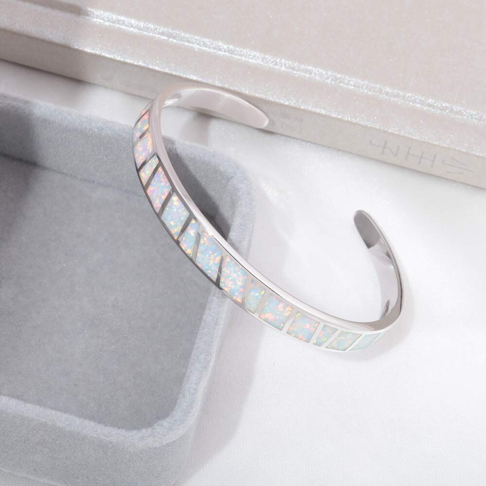 Fashion Fine White Fire Opal Bangles 925 Sterling Sliver Jewelry For Women