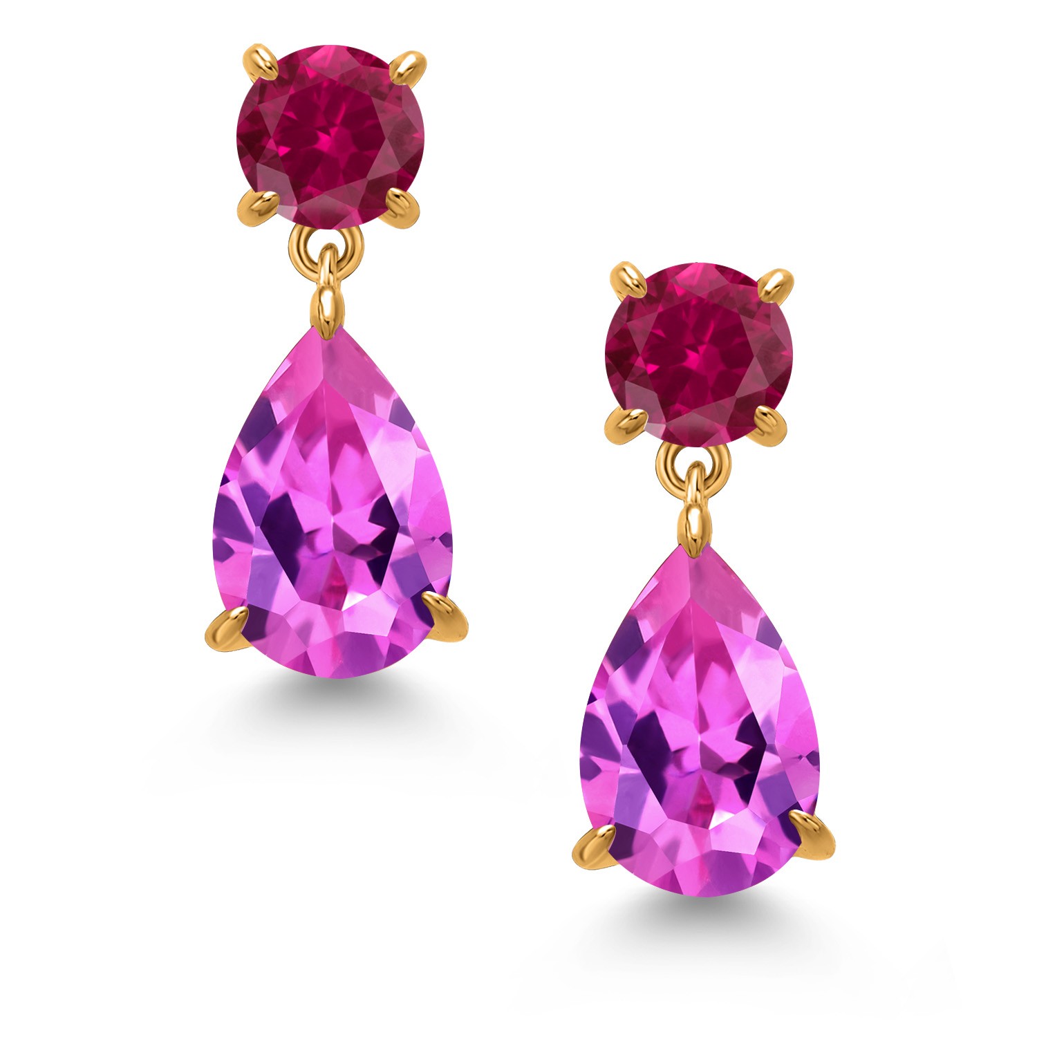 18K Yellow Gold Plated Silver Pink Created Sapphire and Created Ruby Teardrop