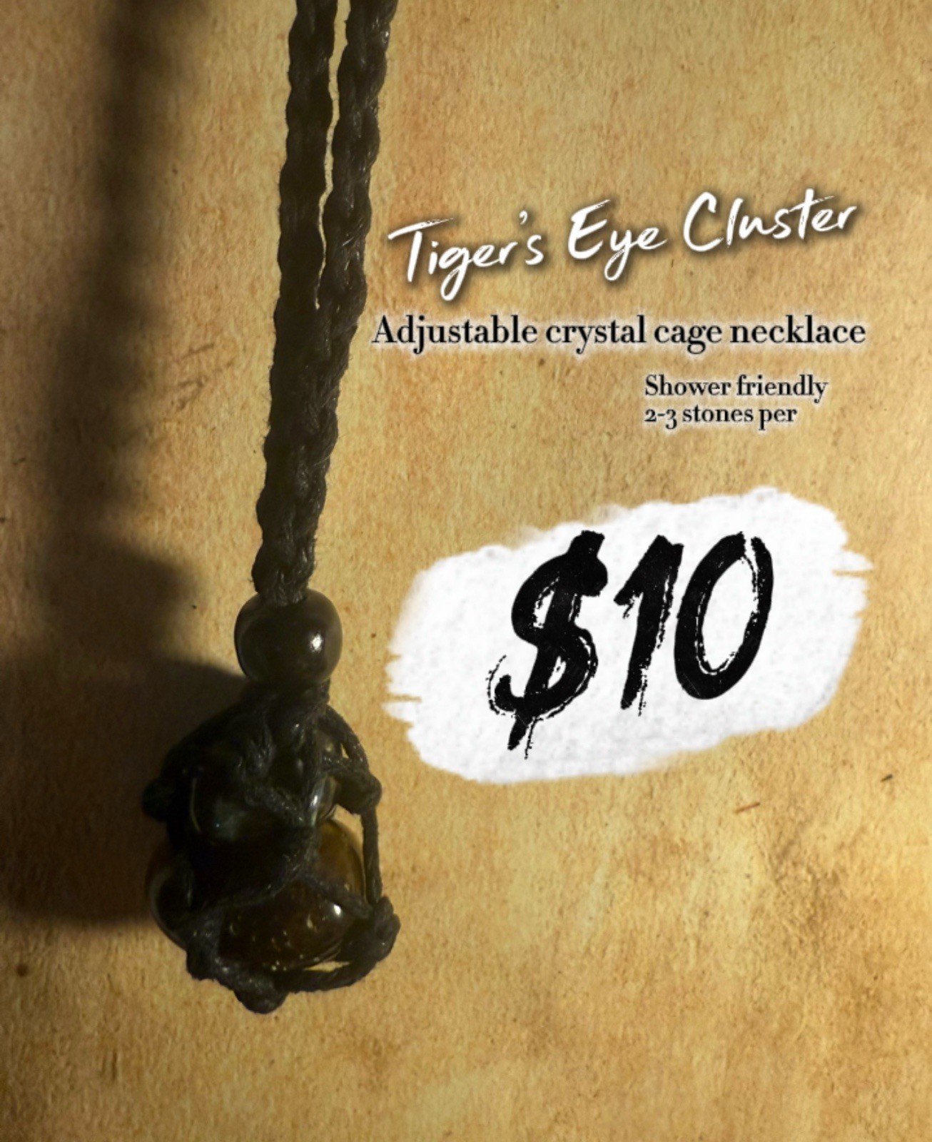 Horror gOdyssey Tiger’s Eye Cluster Crystal Cage Necklace Goth Pagan Jewelry NWT