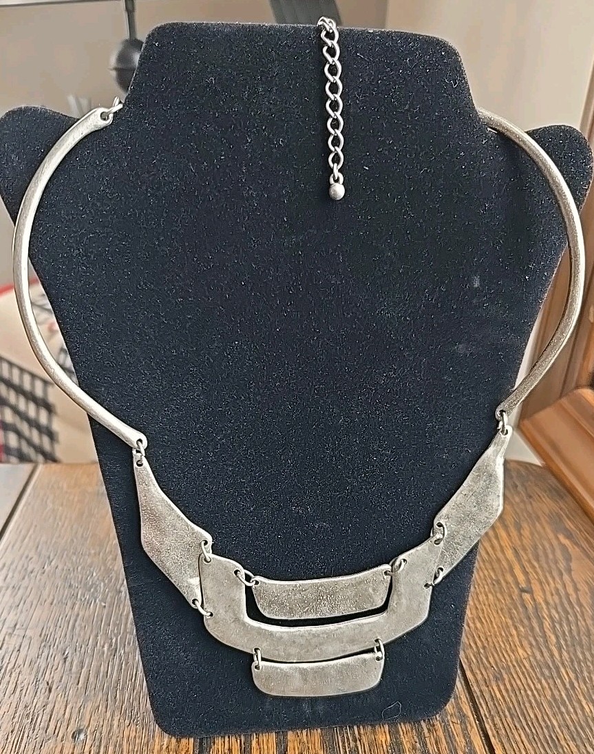 Boho Hippie Hammered Chunky Silver Tone Adjustable Chain With Lobster Clasp 6-8″