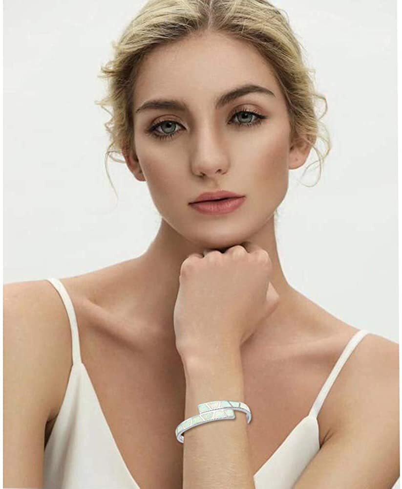 White Opal Double Striped Pattern Bangles 925 Sterling Sliver Jewelry For Women