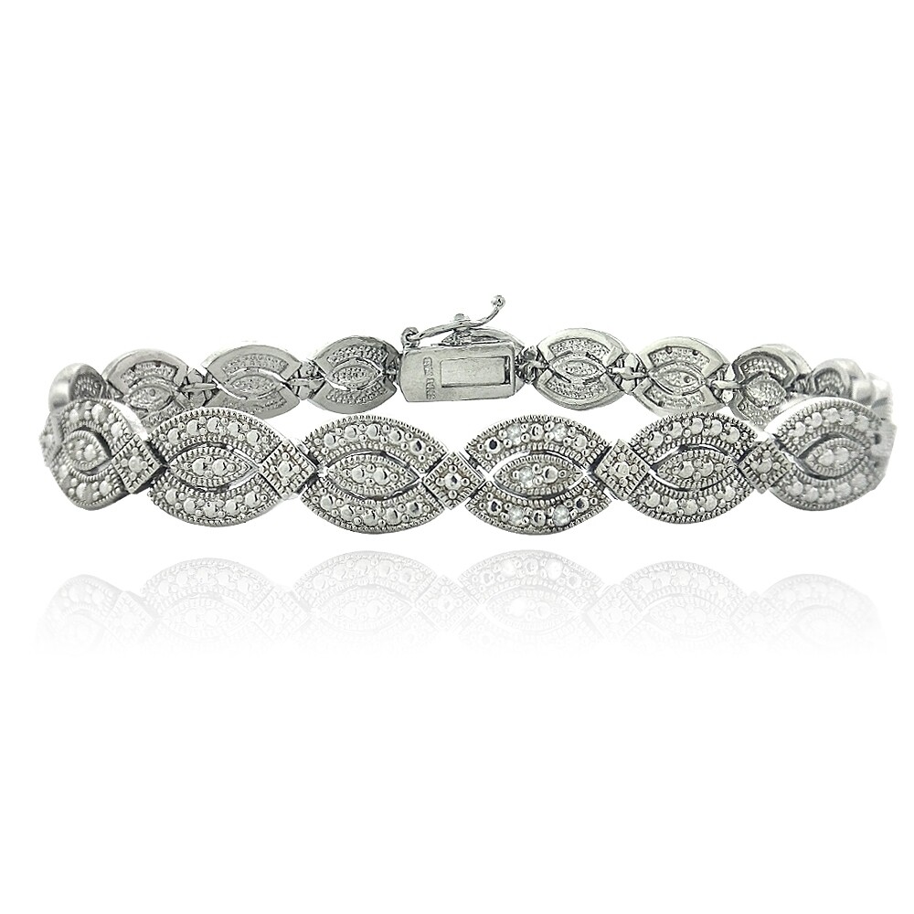 1/4ct Diamond Marquise Link Bracelet Fine Silver Plate