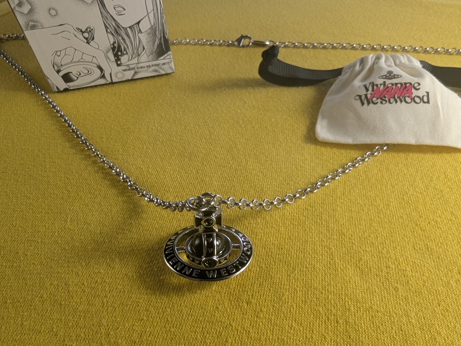 Vivienne Westwood and Nana Silver and Black Enamel Orb Pendant Chain Necklace