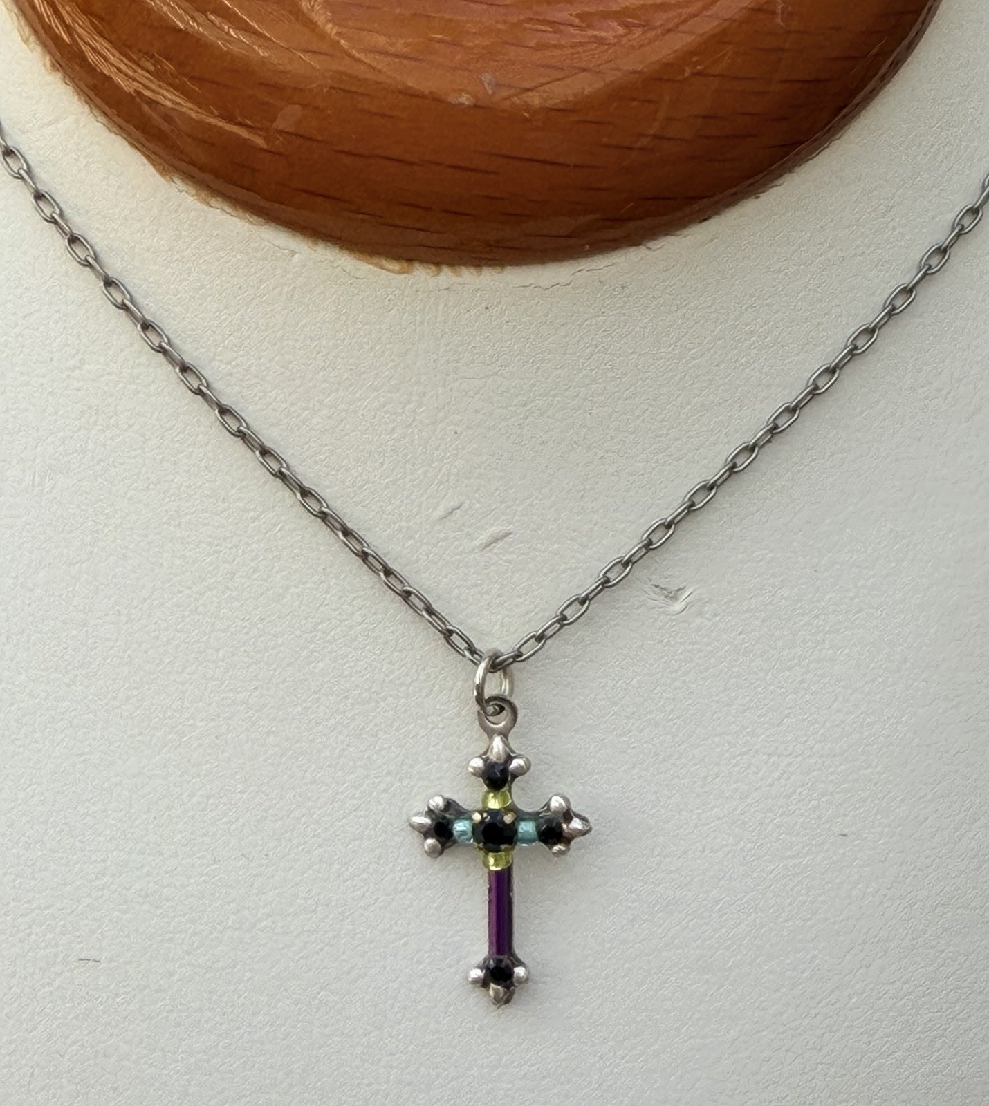 Black & Purple Crystal Silver Petite Cross FIREFLY Necklace 8496-JT Jewelry