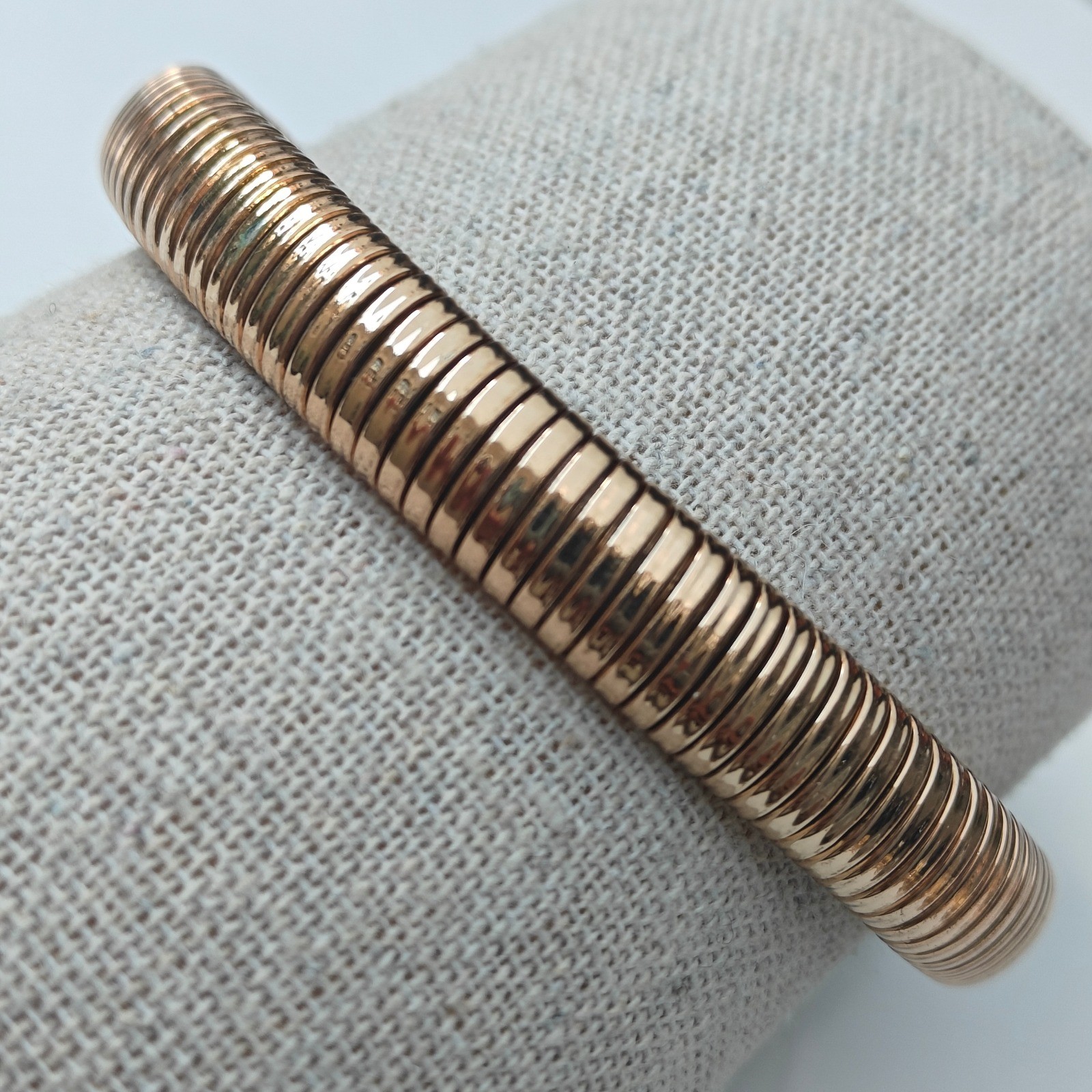 Rose Gold Tone Tubogas Gaspipe Stretch Bracelet Flexible Ribbed Modernist Cuff