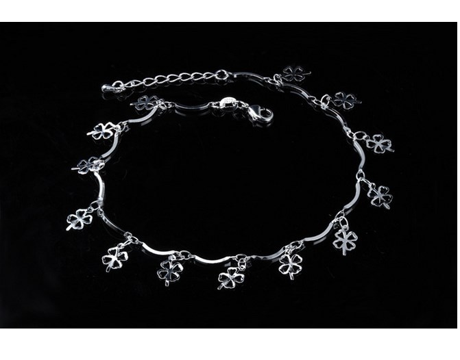 ADJUSTABLE Silver Anklet Bracelet Barefoot Sandal Beach Foot Clover Chain