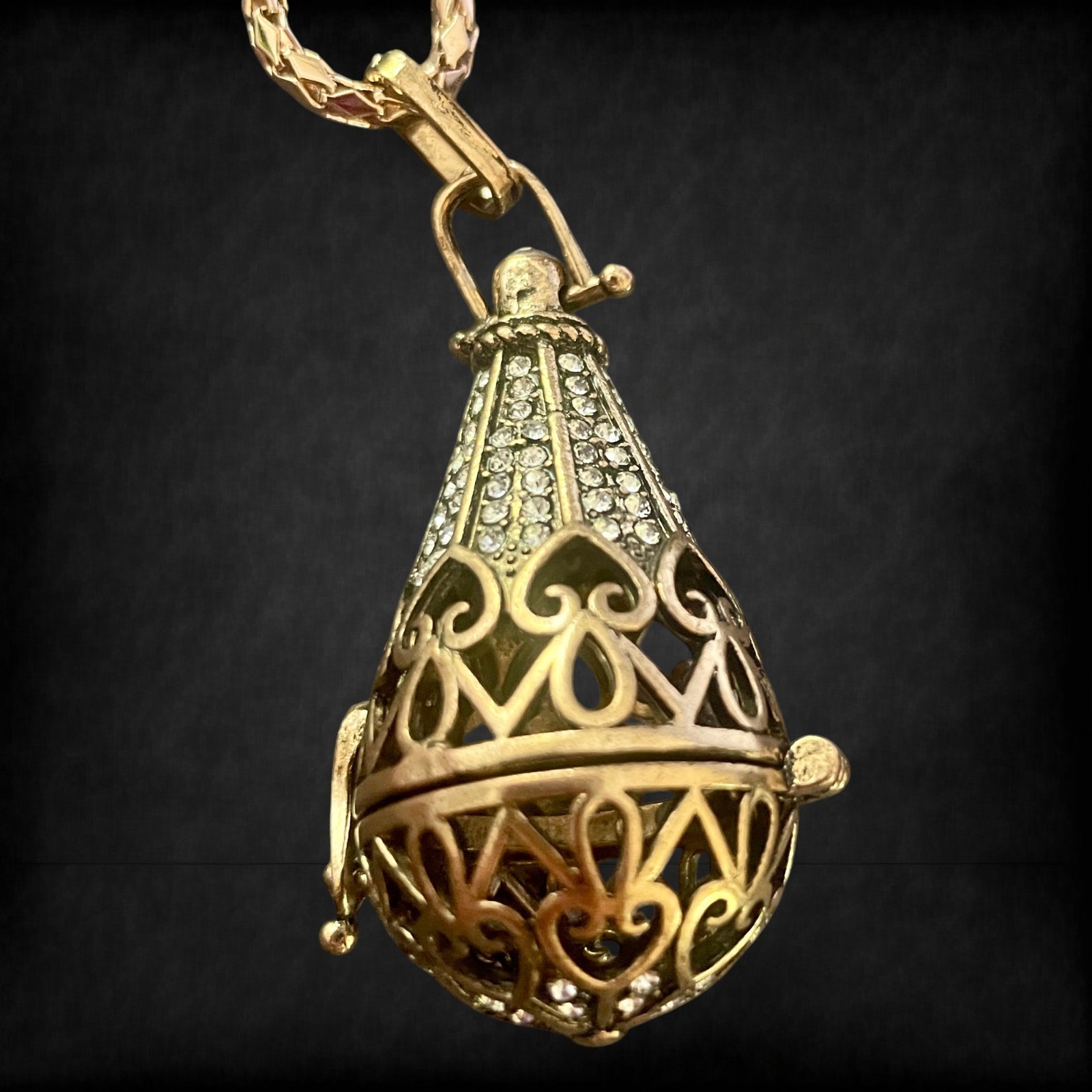 Bottle Locket Necklace Scent Diffuser, Antique Finish, Rhinestones 1⅛ x 2 beawen