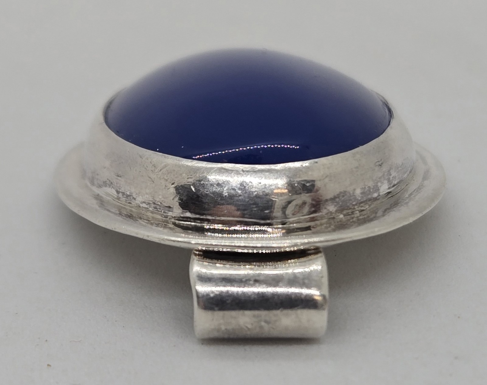 Vintage 1990s Royal Blue Oval Cabochon Silver Tone Pendant Charm