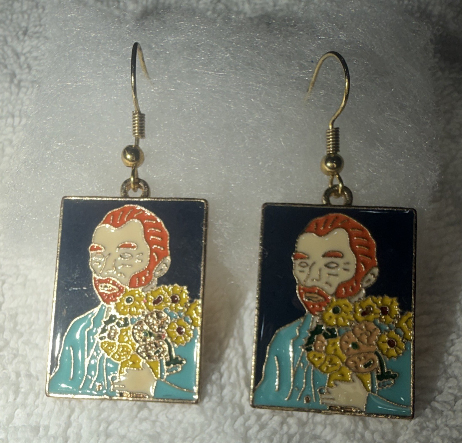 Multicolor Rectangle Enamelled Dangle/Drop Hook Earrings Art Theme Metal