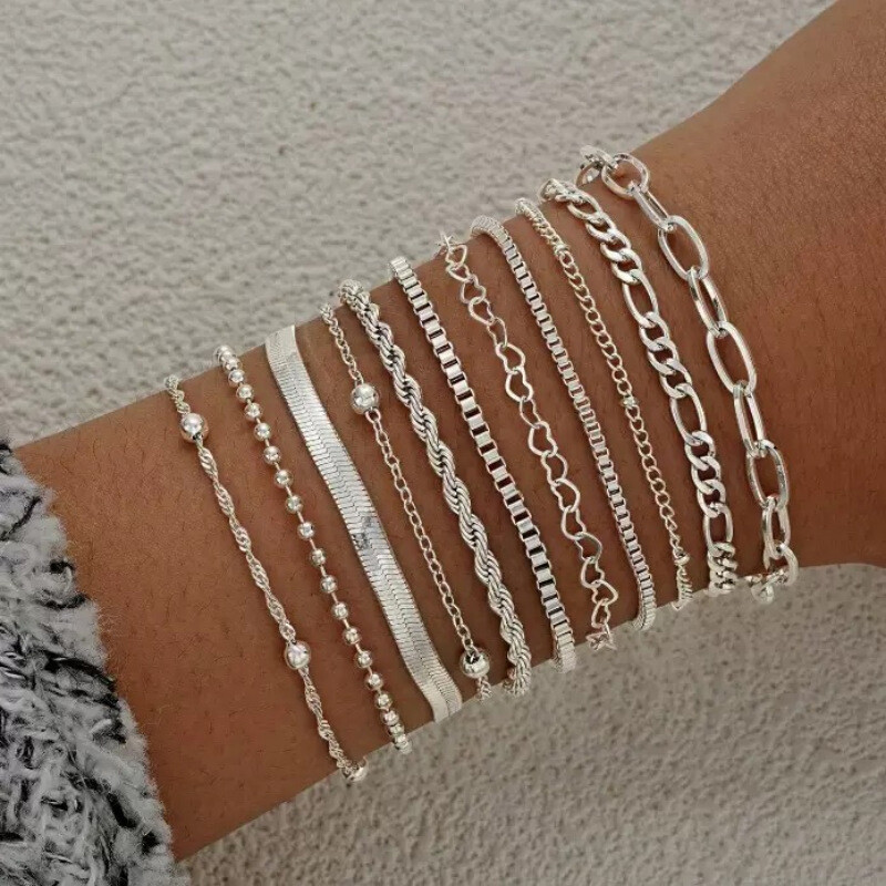 Chic Chain Bracelet Set Women Boho Simple Elegant Heart Bracelet 11pc