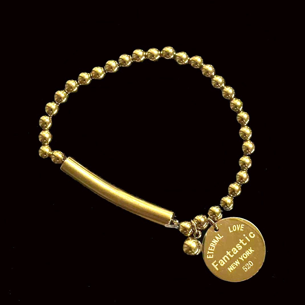 Vintage ID Bracelet Charm Chain Elastic Gold-plated(NOT SURE) Gold tone, 7 inch