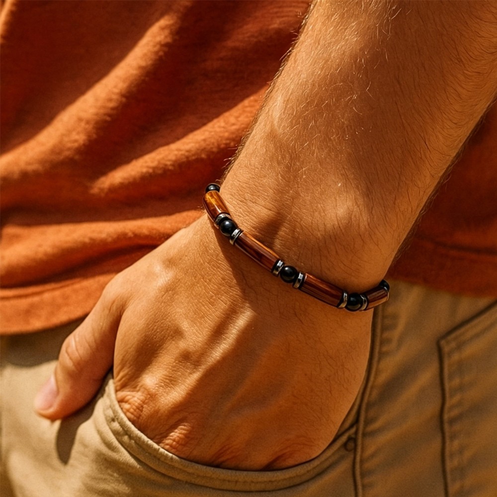 Tiger Eye Cylinder Hematite Men’s Bracelet Career Success Spiritual Jewelry NEW
