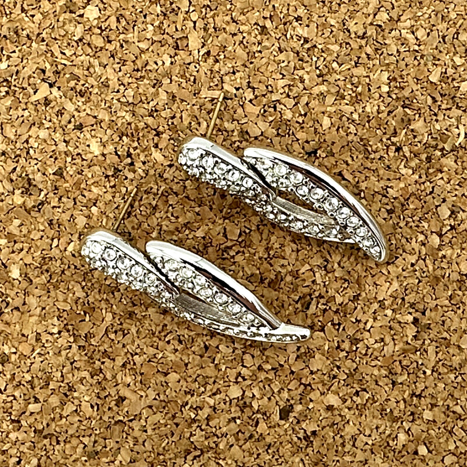SWAROVSKI door knocker earrings – swan-signed silver-tone clear crystal pavé