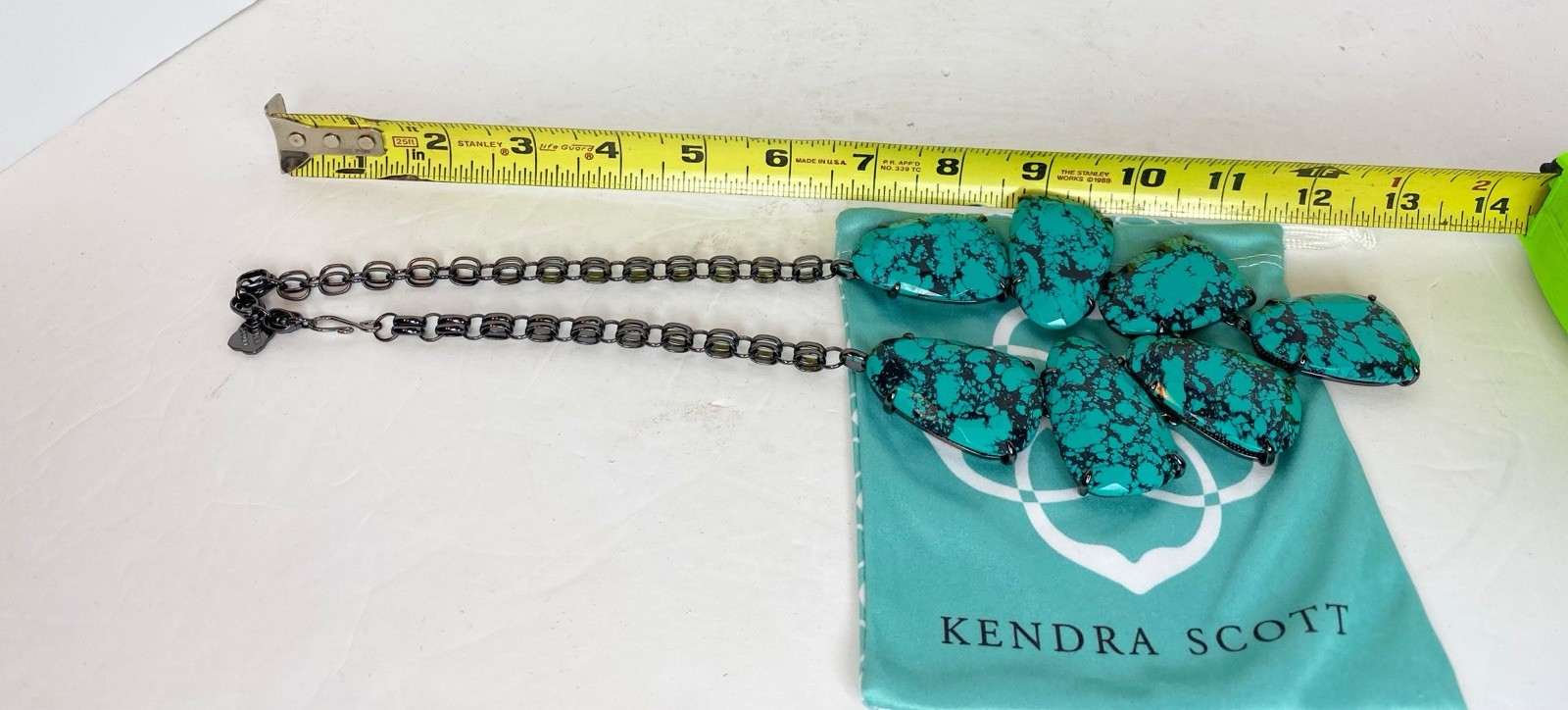 Kendra Scott Harlow Statement Necklace Variegated Turquoise Magnesite gunmetal
