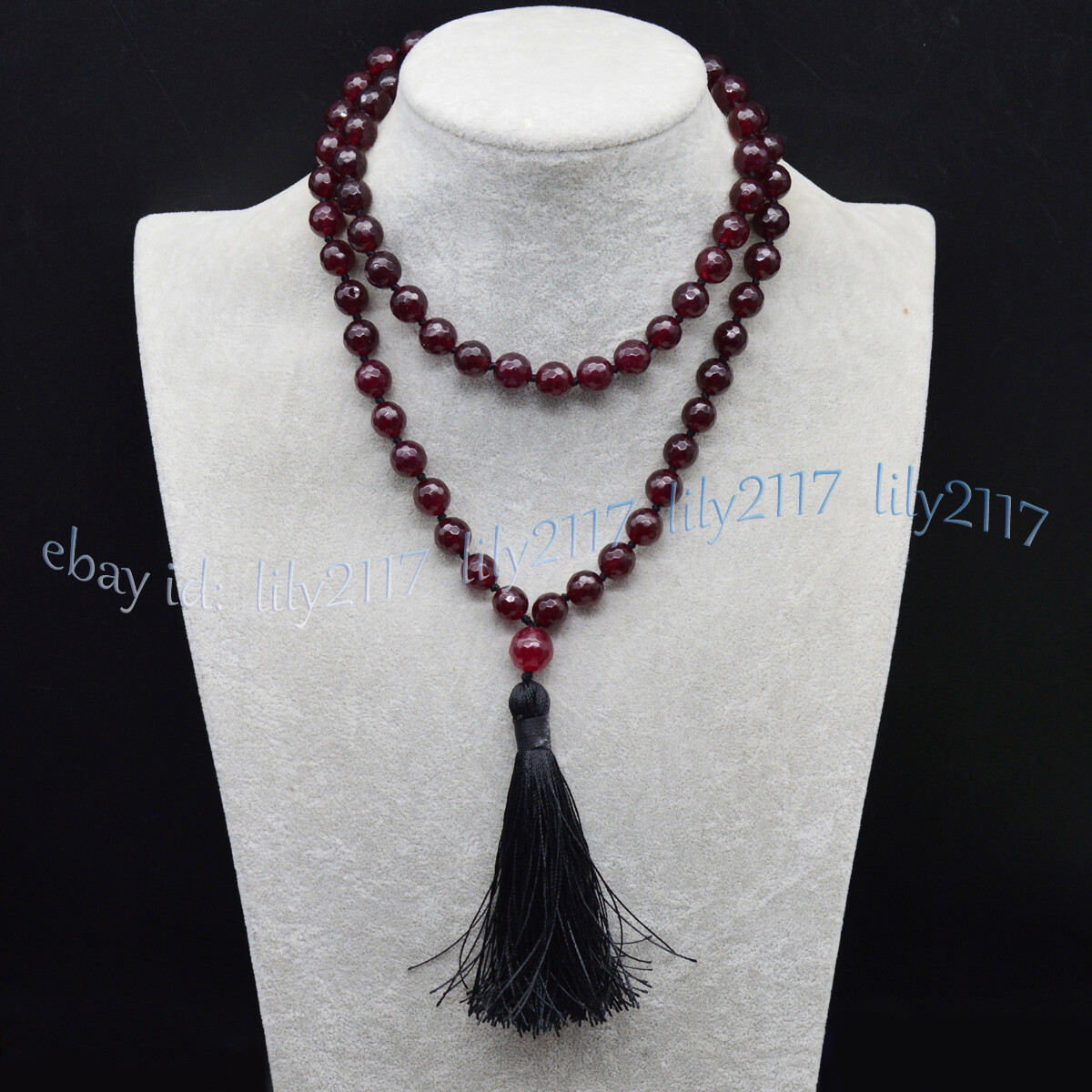 Faceted Dark Red Garnet 108 Prayer Beads Mala Necklace Tibet Buddhist Meditation