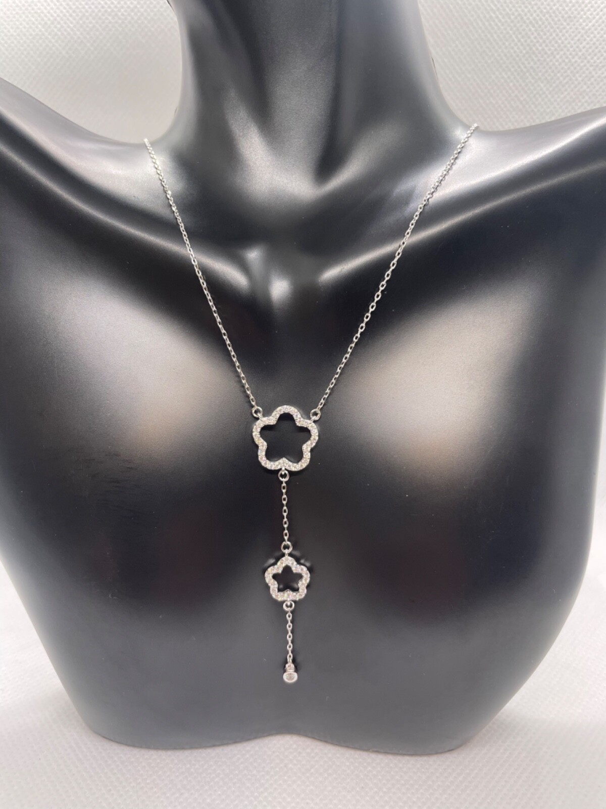 Double clover necklace lab simulated diamonds 925 sterling silver