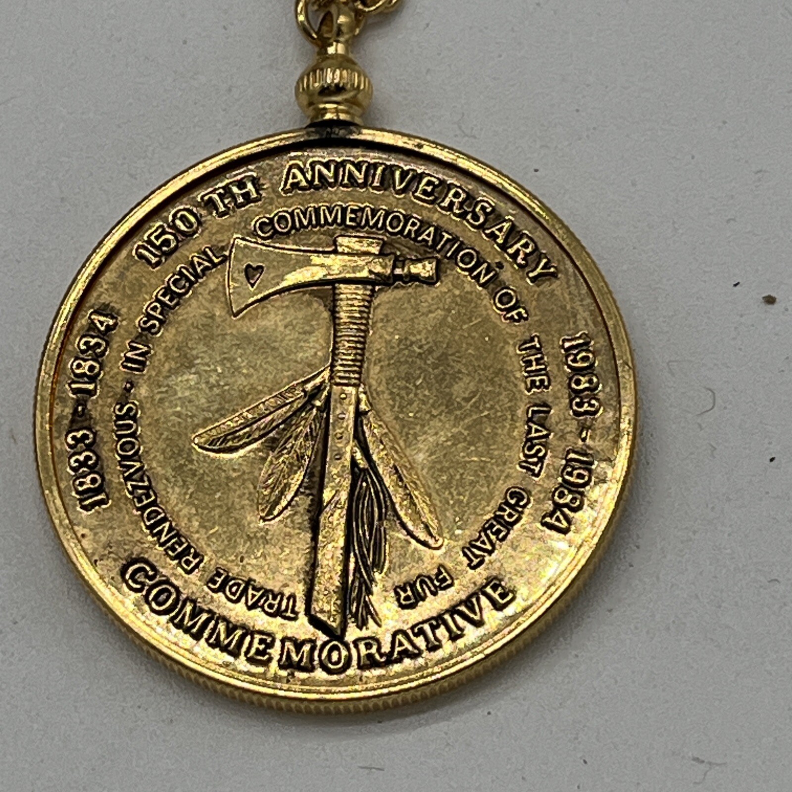 Great Rendezvous Of 1833-1834 Gold Tone Pendant Necklace Commemorative Tomahawk