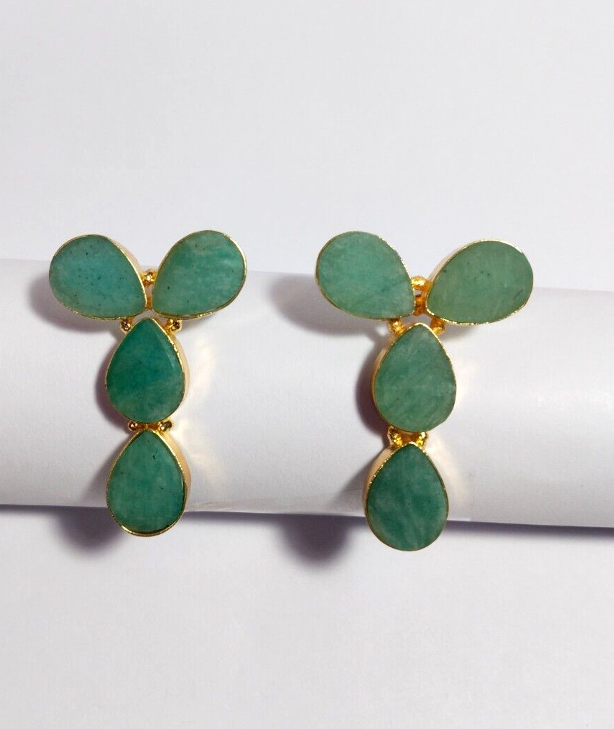 Natural Multi Color Stone Rough Earrings Gold Plated Earrings Birthstone Earring