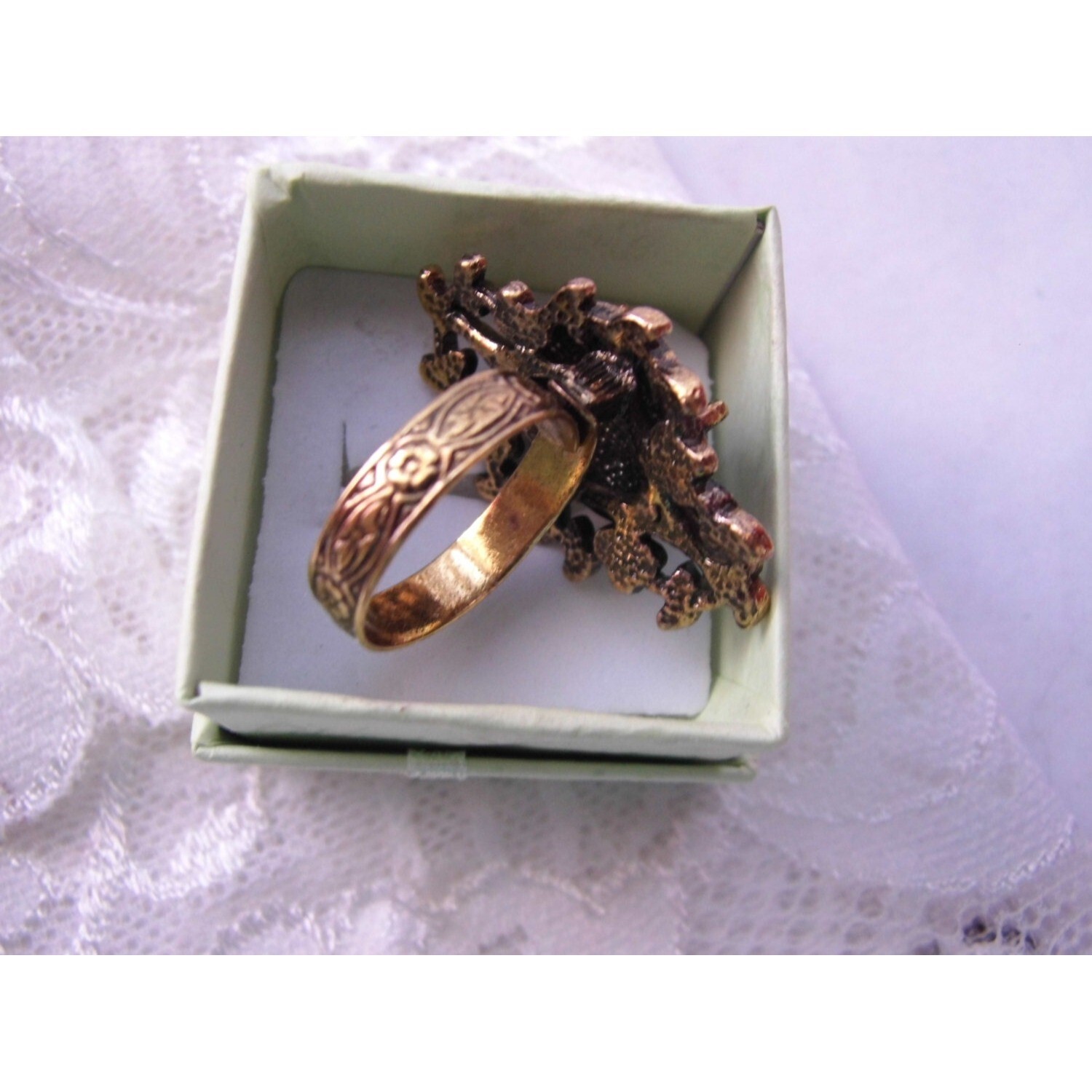 BIRTHDAY GOTHIC Renaissance Medieval gold Ring Mexican Fire Opal Dragons breath