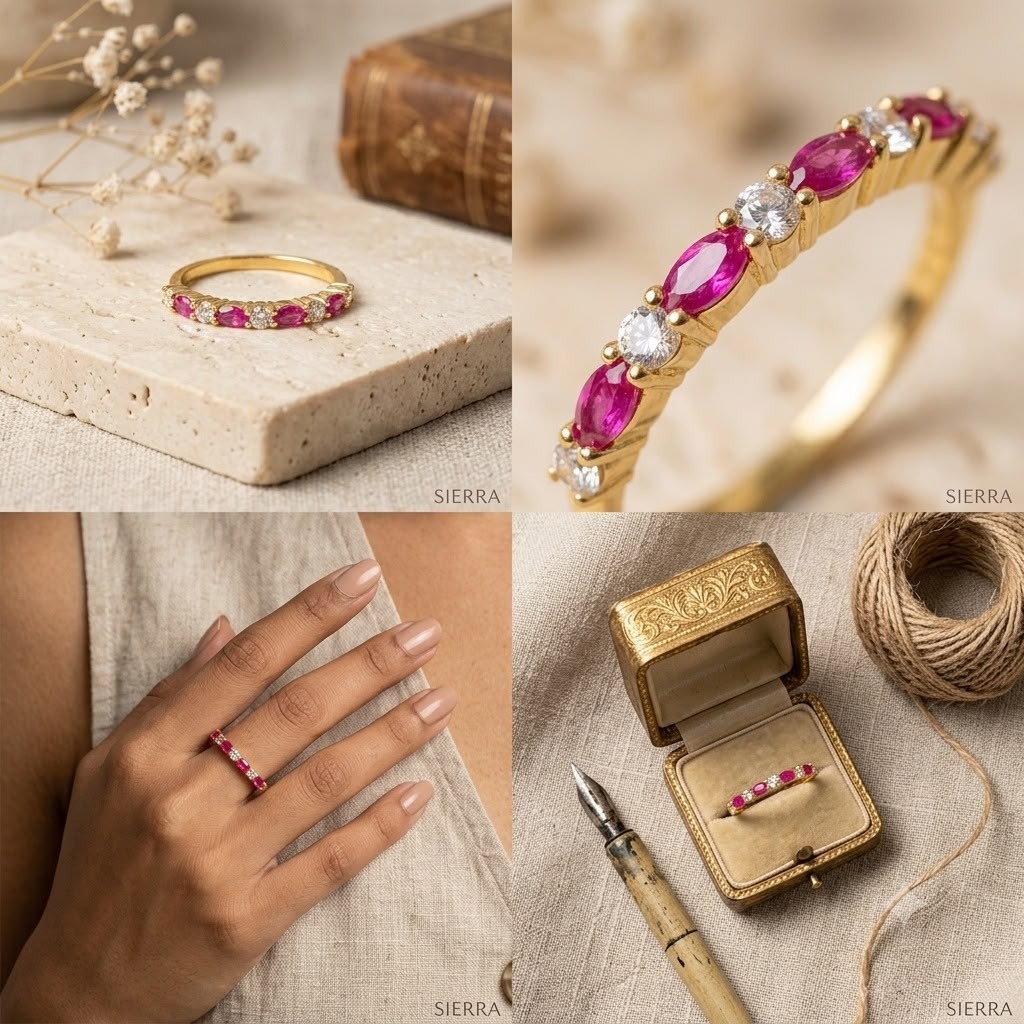 925 Sterling Silver Lab Ruby CZ Wedding Anniversary Ring Yellow Gold Plated Band