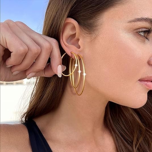 6 Pairs Gold & Silver Hoop Earrings Set – Lightweight Stainless Steel Hoops Set