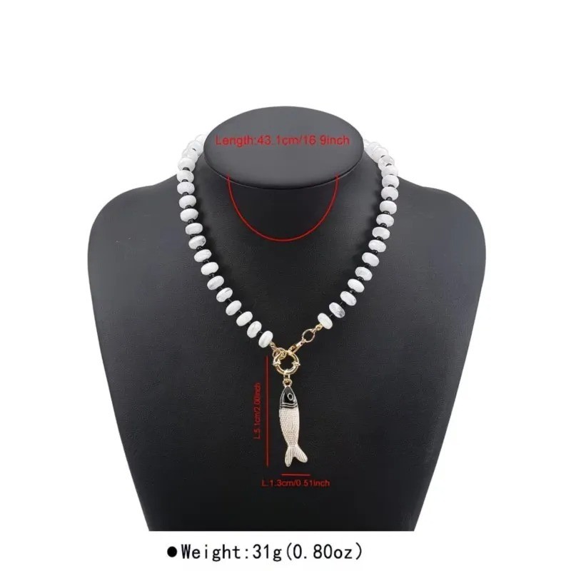 Bohemian Fish Necklace Women Colorful Resin Beaded Collarbone Vacation Jewelry