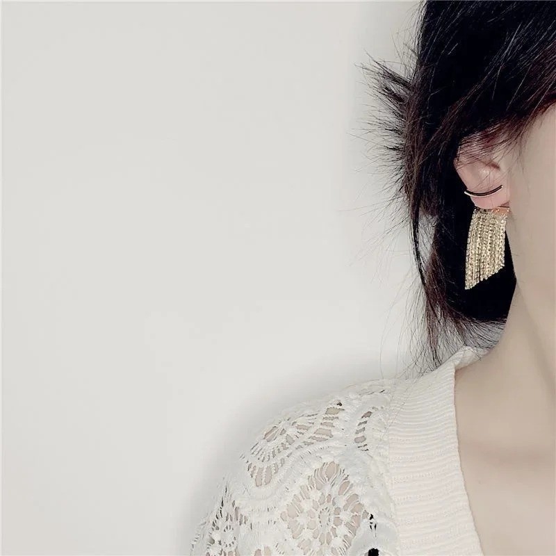 Gold Tassel Drop Earrings Women Elegant Dangle Party Wedding Jewelry Gift