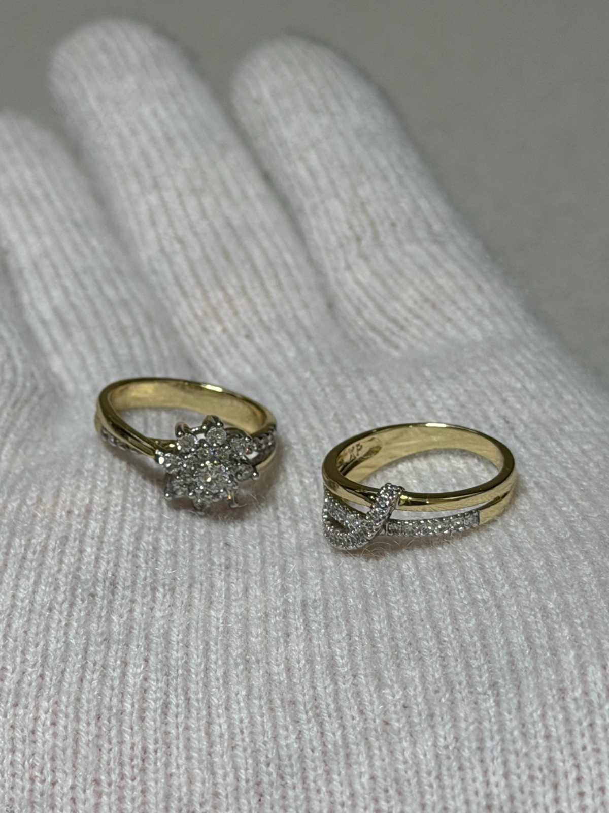 Gold Tone Pair of Two Rings With Multiple Stones