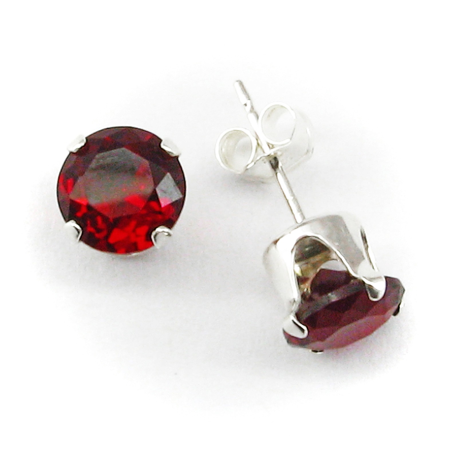 6mm ROUND Garnet Simulant POST EARRINGS – 925 Sterling Silver – NEW!