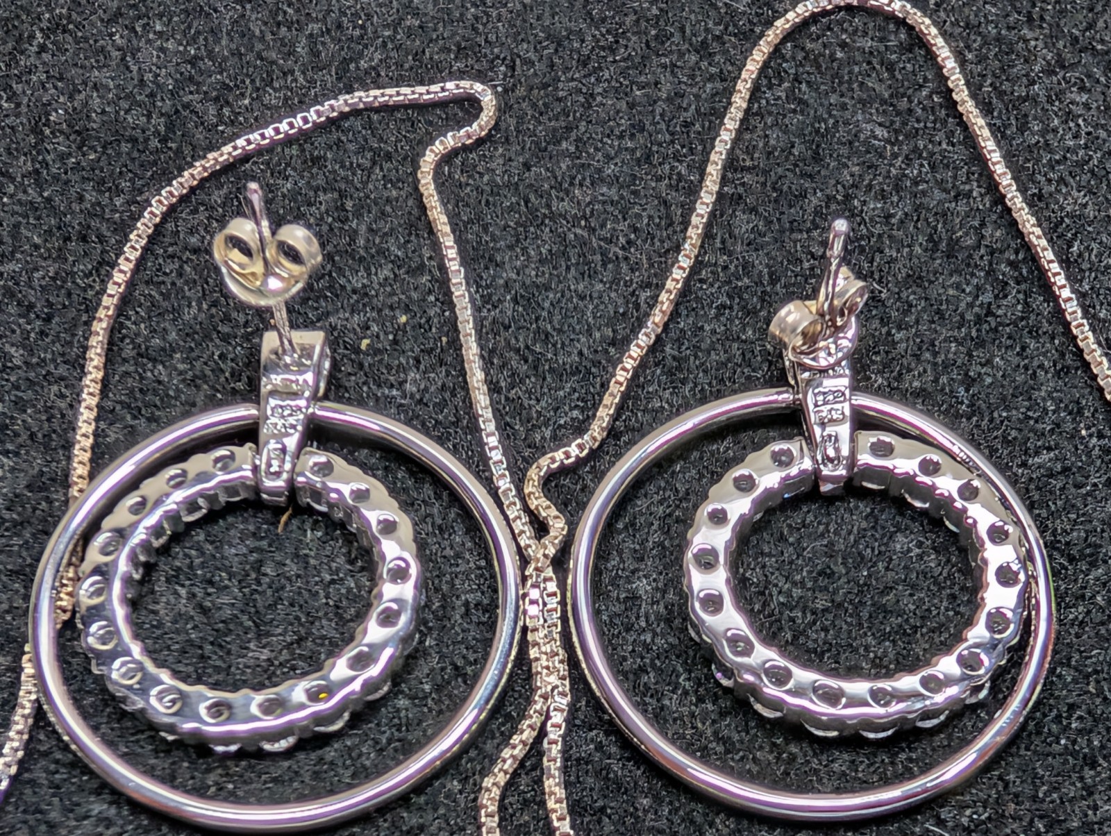 Sterling Silver CZ Cubic Zerconia Hoop Earrings & Necklace w/18″ Chain 260322G