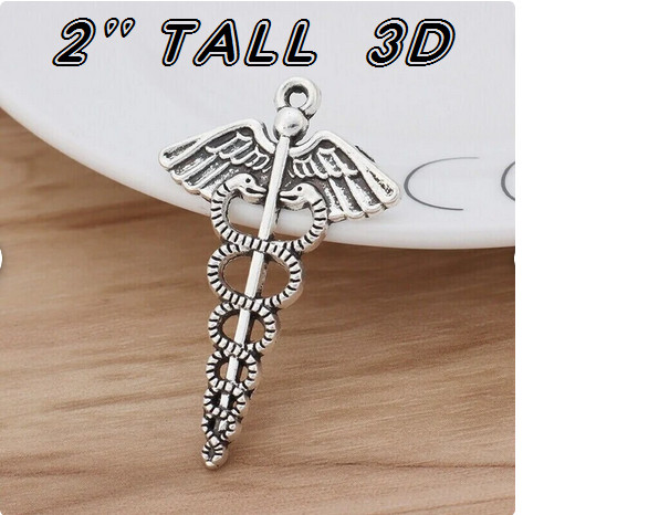 Caduceus Medicine SYMBOL MEDICAL DR RN Pendant 24″ 925 Sterling Silver Necklace