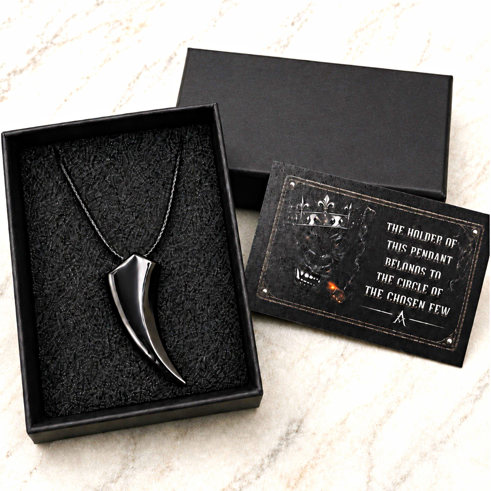 ALPHA MALE Black Horn Tusk Pendant Necklace Metal Black Cord 11.5 in
